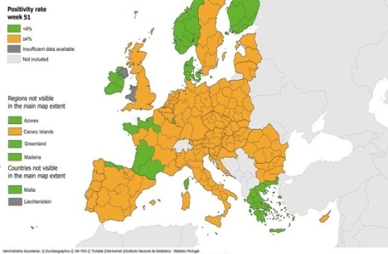 Greece is the only European country with "Green Zone" areas in ECDC Covid-19 maps